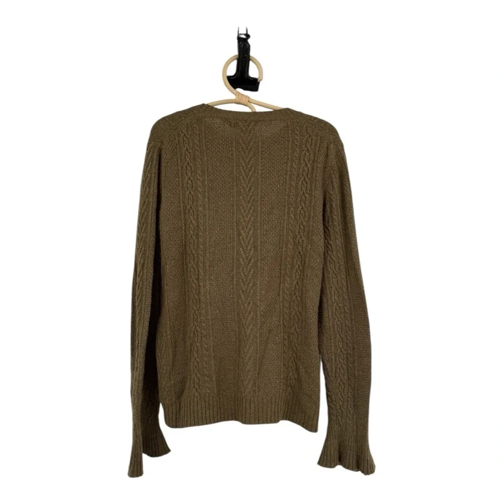 J. Crew Sweater Green Cable Knit Wool Blend Pullover Crewneck F5085 Size L